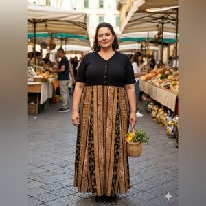 Vintage Lorenzo Maxi dress button front 100%Rayon boho‎